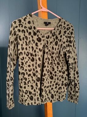 GAP Gray and Black Leopard Print Cardigan Sweater